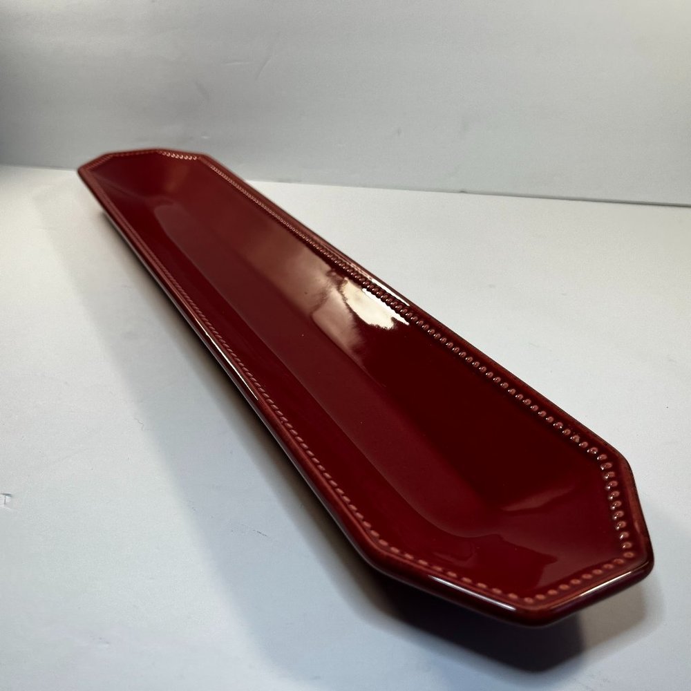 Food Network Bread Tray Provence Stoneware Serving Paprika Red 20" Long Beaded
